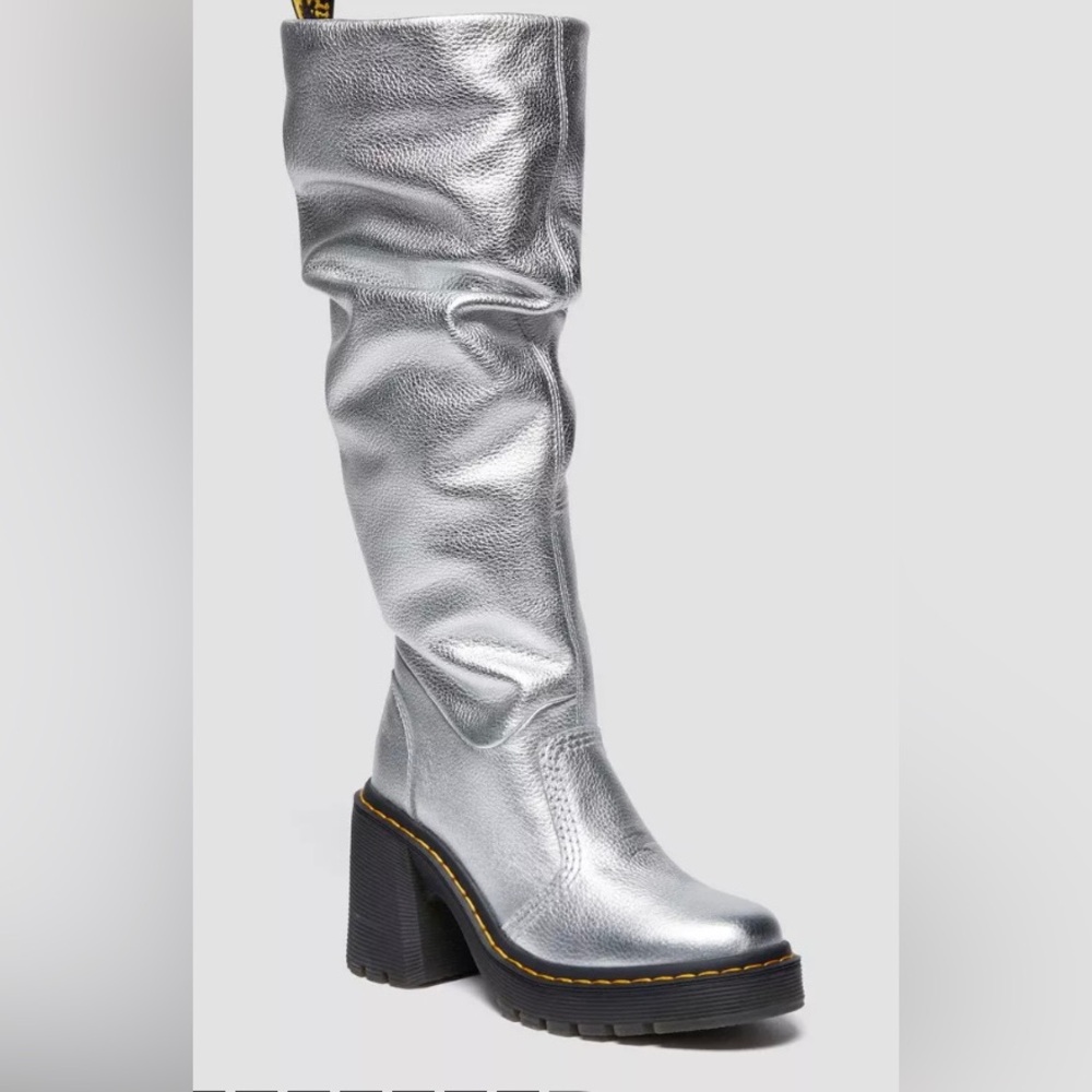 Dr. Martens Silver Metallic Knee-High Heeled Boots - Picture 8 of 14